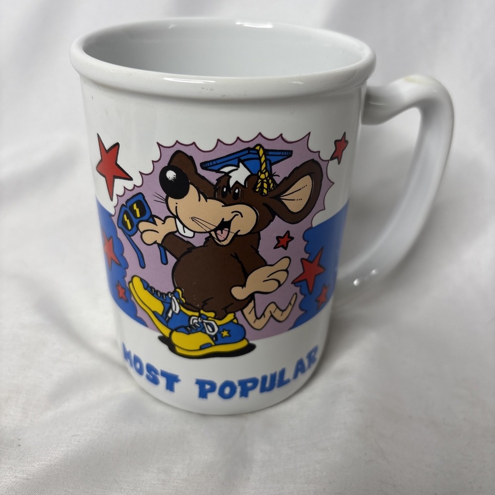 Vtg 1993 Dakin Mouse Graduation Most Popular Coffee  Mug Cup Cartoon Retro 16oz